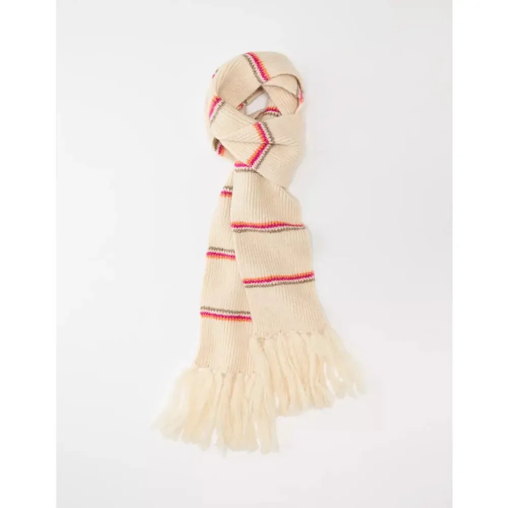 NWT American Eagle Cream Multi Color Stripe Fringed Skinny Knit Scarf Women's OS
